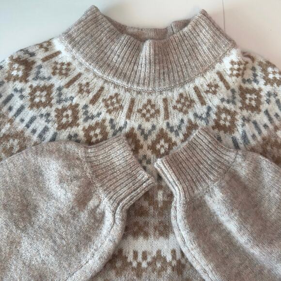Abercrombie & Fitch Fair Isle Mock Neck Sweater Dress Size M Tan Beige Neutral - Picture 3 of 8